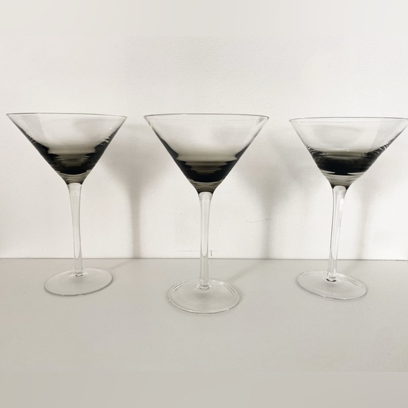 Vintage Smokey Grey Martini Glasses with stem - Set of 3 - Picture 5 of 7
